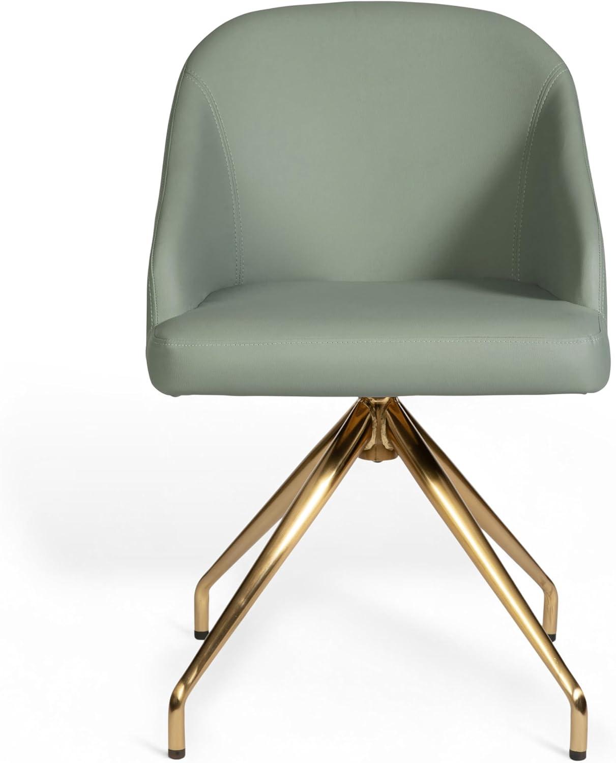 imageMartha Stewart Sora Stationary Swivel Task Chair with Sloped Arms for Home Office in Gray Velvet with Oil Rubbed Bronze FrameSage Faux LeatherPolished Brass Frame