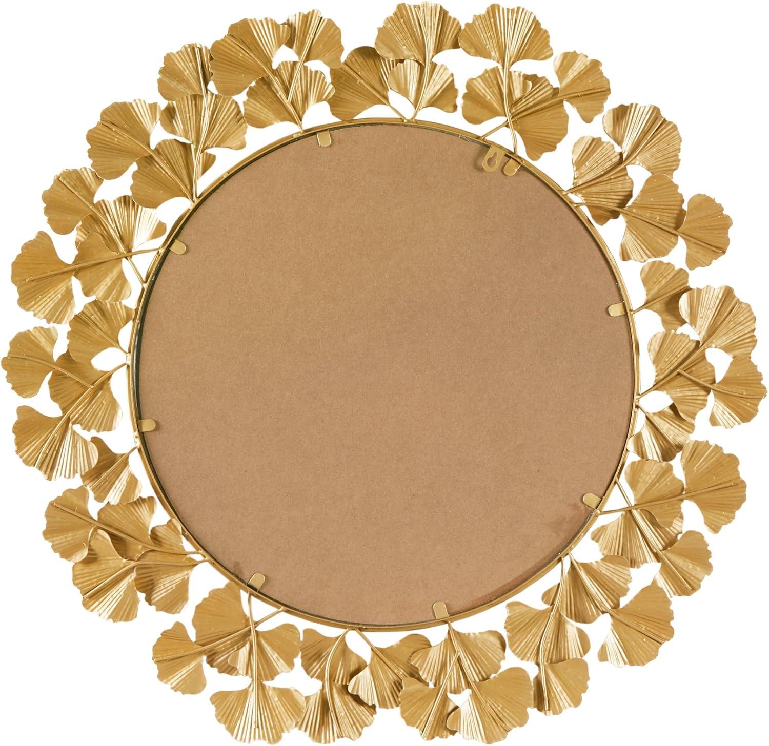 imageMartha Stewart Wall Dcor Large Gingko Leaf Round Wall Mirror for Living Room Iron Metal Plate Frame Antique Finish Ready to Hang Bedroom Decoration Eden 305 GoldGold