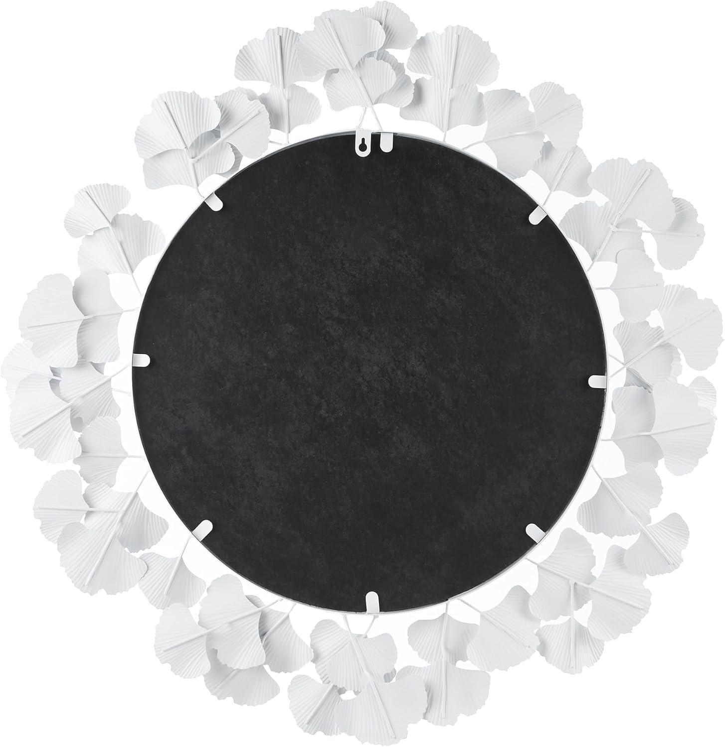 imageMartha Stewart Wall Dcor Large Gingko Leaf Round Wall Mirror for Living Room Iron Metal Plate Frame Antique Finish Ready to Hang Bedroom Decoration Eden 305 GoldWhite