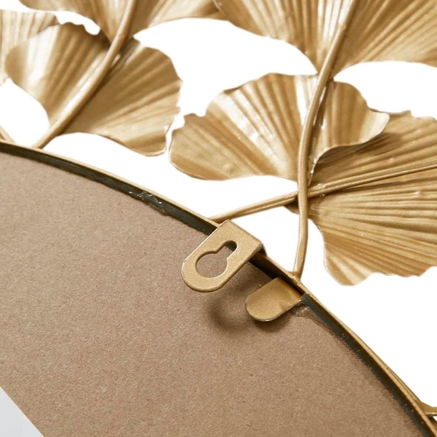 imageMartha Stewart Wall Dcor Large Gingko Leaf Round Wall Mirror for Living Room Iron Metal Plate Frame Antique Finish Ready to Hang Bedroom Decoration Eden 305 GoldGold
