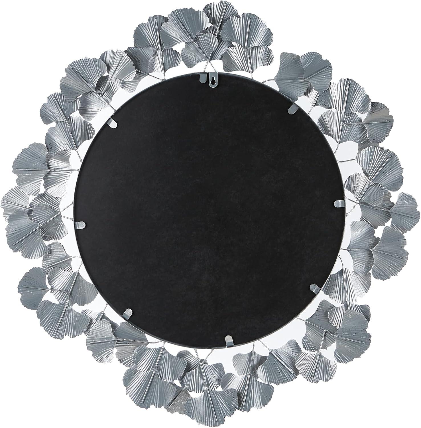imageMartha Stewart Wall Dcor Large Gingko Leaf Round Wall Mirror for Living Room Iron Metal Plate Frame Antique Finish Ready to Hang Bedroom Decoration Eden 305 GoldSilver