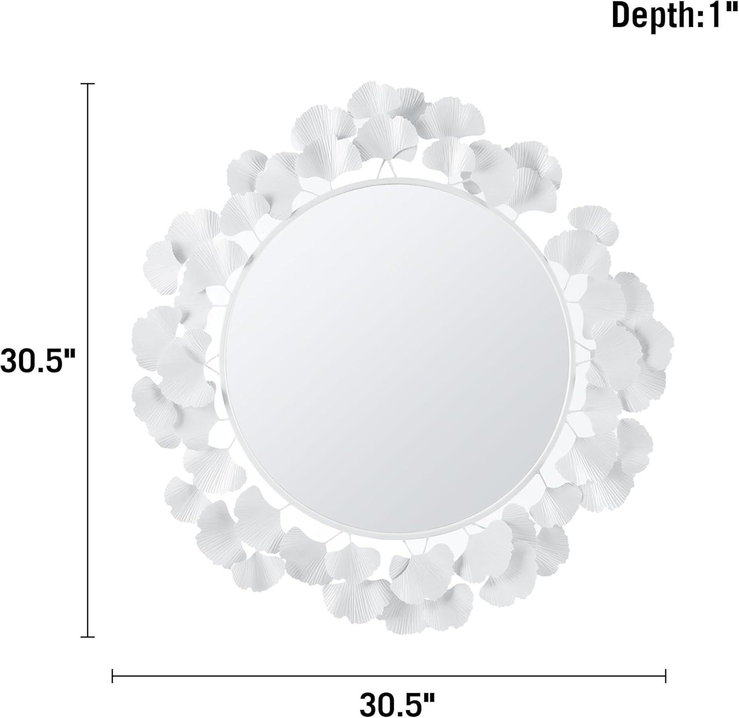 imageMartha Stewart Wall Dcor Large Gingko Leaf Round Wall Mirror for Living Room Iron Metal Plate Frame Antique Finish Ready to Hang Bedroom Decoration Eden 305 GoldWhite