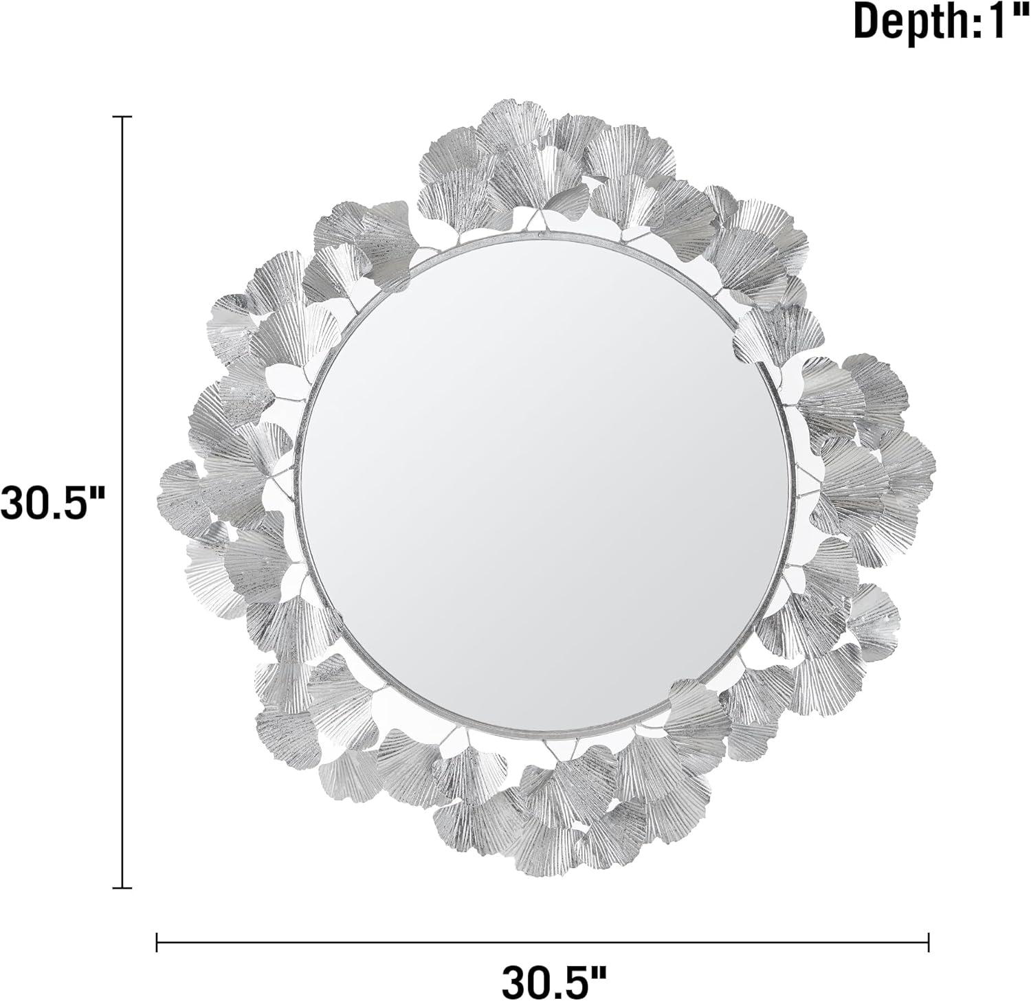 imageMartha Stewart Wall Dcor Large Gingko Leaf Round Wall Mirror for Living Room Iron Metal Plate Frame Antique Finish Ready to Hang Bedroom Decoration Eden 305 GoldSilver