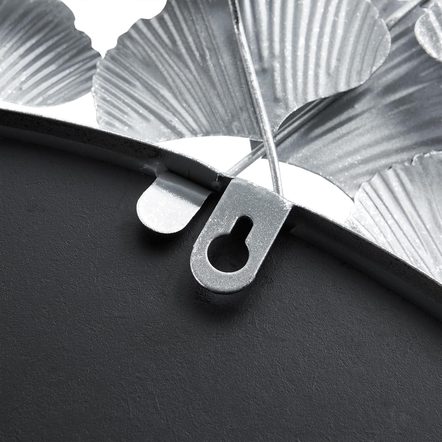 imageMartha Stewart Wall Dcor Large Gingko Leaf Round Wall Mirror for Living Room Iron Metal Plate Frame Antique Finish Ready to Hang Bedroom Decoration Eden 305 GoldSilver