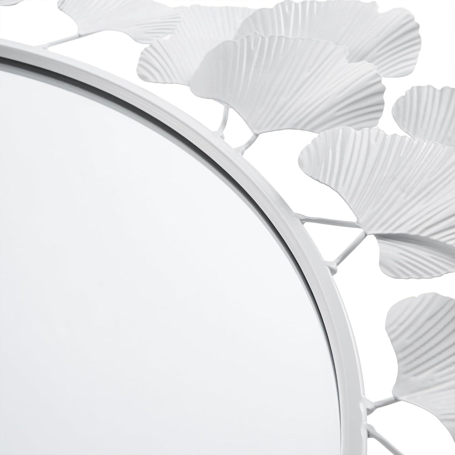 imageMartha Stewart Wall Dcor Large Gingko Leaf Round Wall Mirror for Living Room Iron Metal Plate Frame Antique Finish Ready to Hang Bedroom Decoration Eden 305 GoldWhite