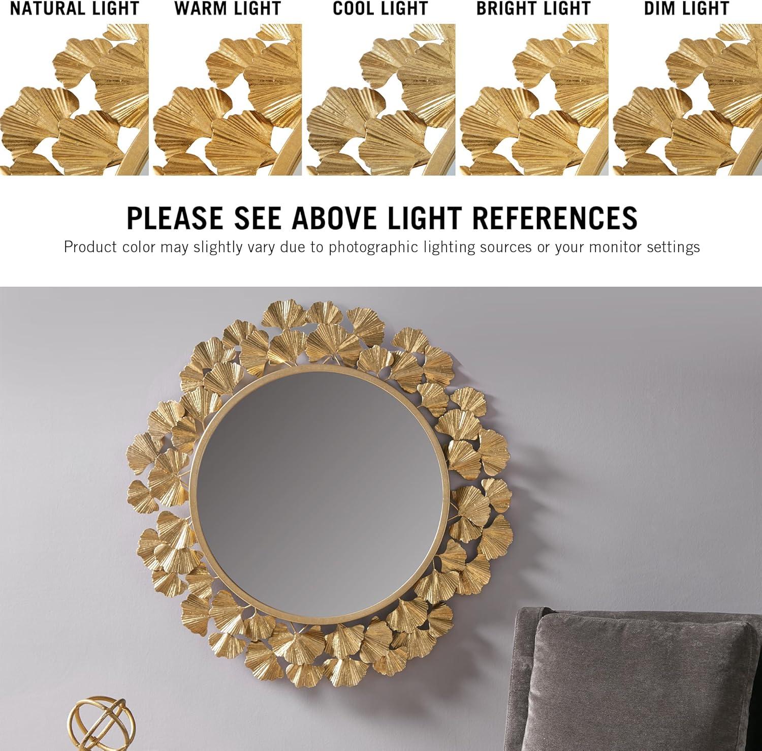 imageMartha Stewart Wall Dcor Large Gingko Leaf Round Wall Mirror for Living Room Iron Metal Plate Frame Antique Finish Ready to Hang Bedroom Decoration Eden 305 GoldGold