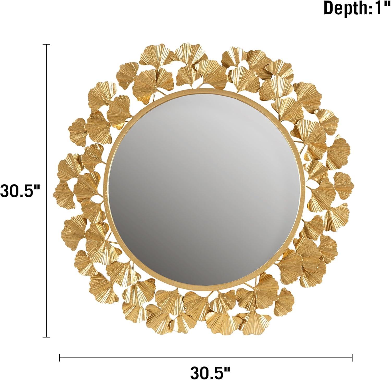 imageMartha Stewart Wall Dcor Large Gingko Leaf Round Wall Mirror for Living Room Iron Metal Plate Frame Antique Finish Ready to Hang Bedroom Decoration Eden 305 GoldGold
