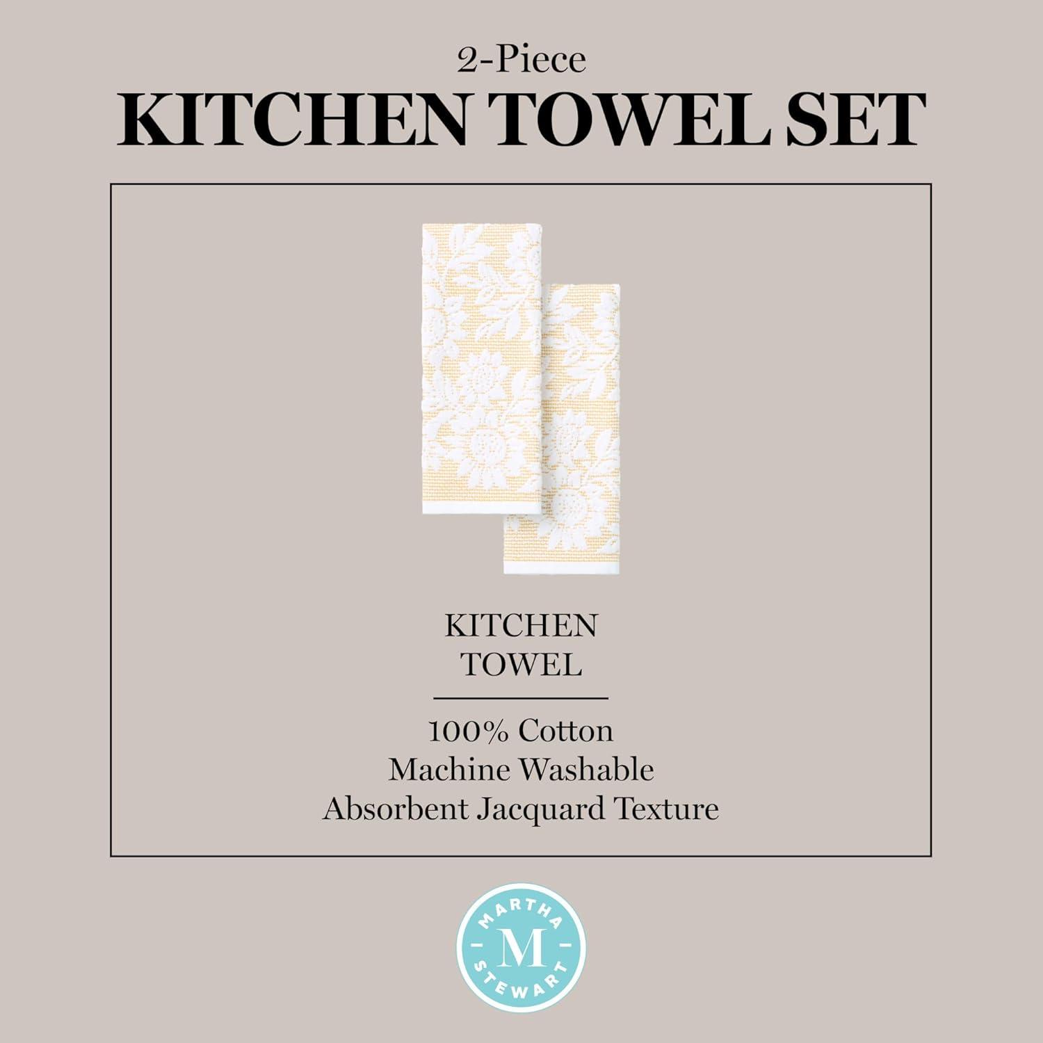 imageMartha Stewart Woodland Harvest Jacquard Leaves Kitchen Towel 2Pack Set 100 Cotton with Absorbent Honeycomb Texture Decorative Kitchen Towels Green 16X28Yellow