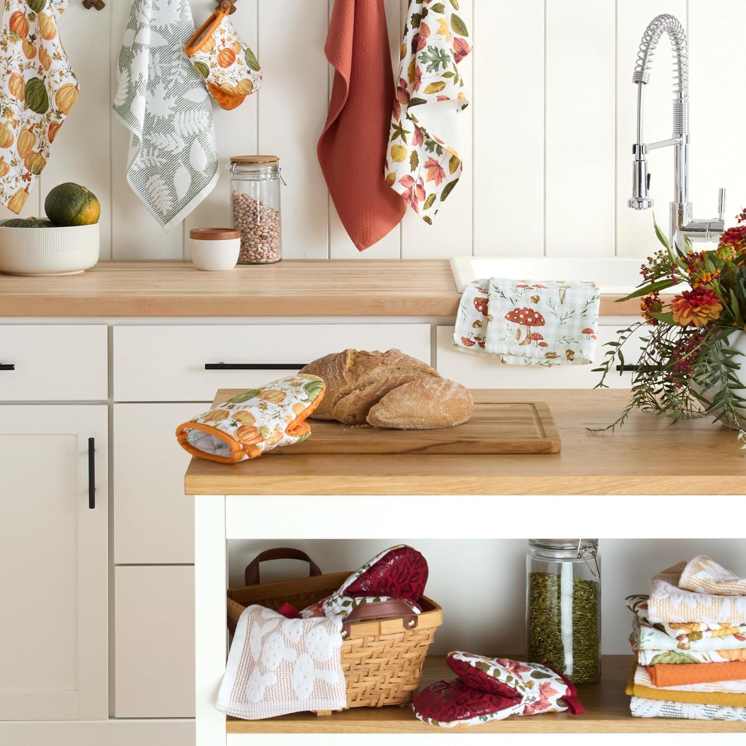 imageMartha Stewart Woodland Harvest Jacquard Leaves Kitchen Towel 2Pack Set 100 Cotton with Absorbent Honeycomb Texture Decorative Kitchen Towels Green 16X28Brown