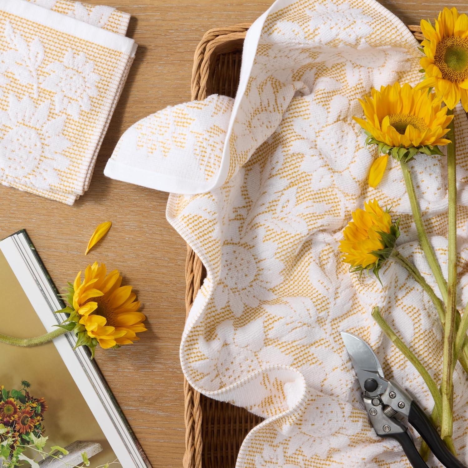 imageMartha Stewart Woodland Harvest Jacquard Leaves Kitchen Towel 2Pack Set 100 Cotton with Absorbent Honeycomb Texture Decorative Kitchen Towels Green 16X28Yellow