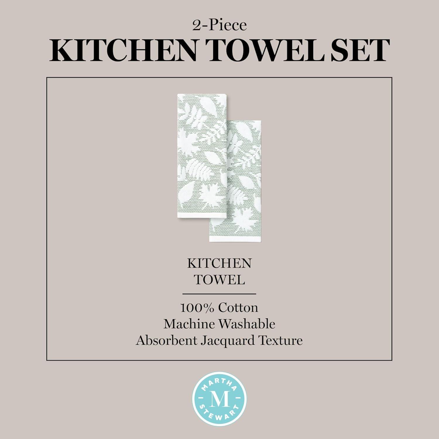 imageMartha Stewart Woodland Harvest Jacquard Leaves Kitchen Towel 2Pack Set 100 Cotton with Absorbent Honeycomb Texture Decorative Kitchen Towels Green 16X28Green