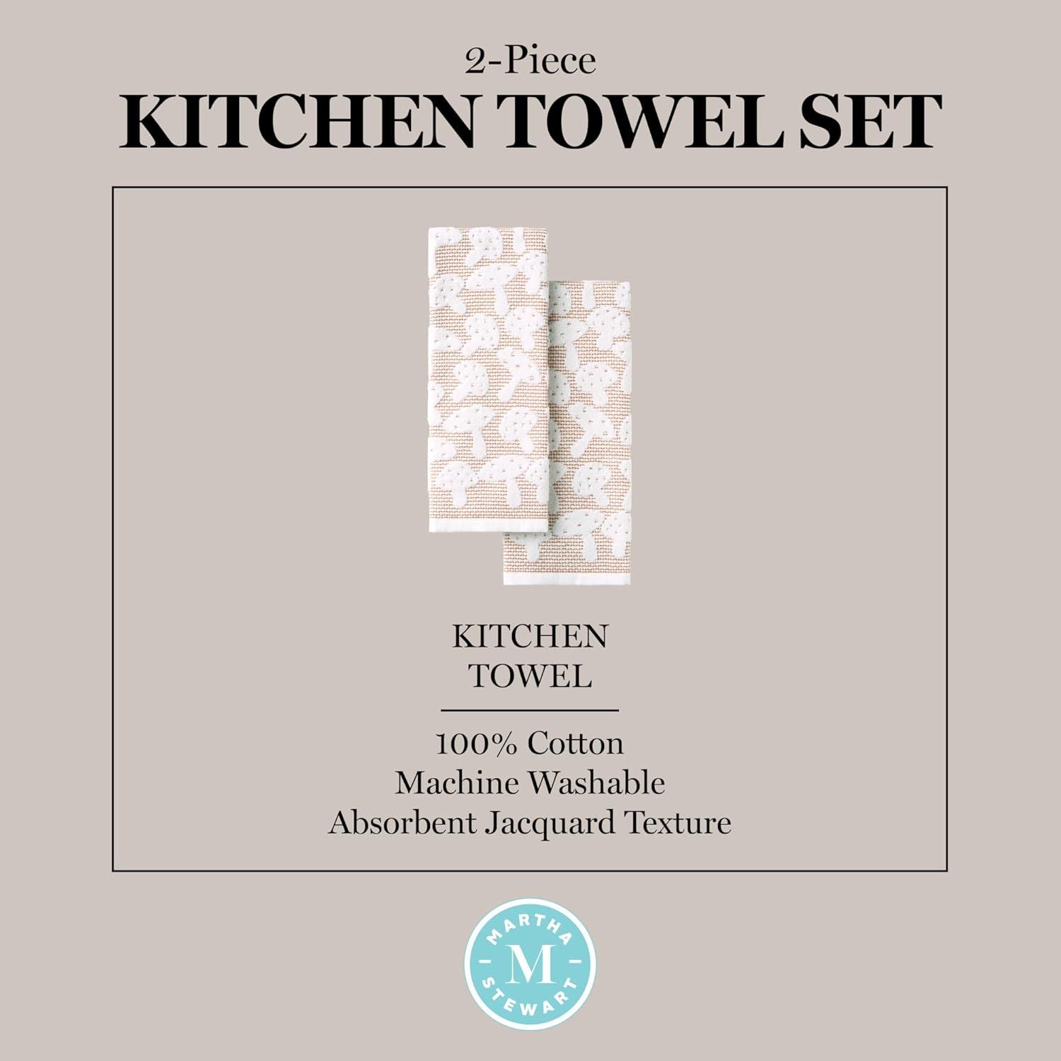 imageMartha Stewart Woodland Harvest Jacquard Leaves Kitchen Towel 2Pack Set 100 Cotton with Absorbent Honeycomb Texture Decorative Kitchen Towels Green 16X28Brown