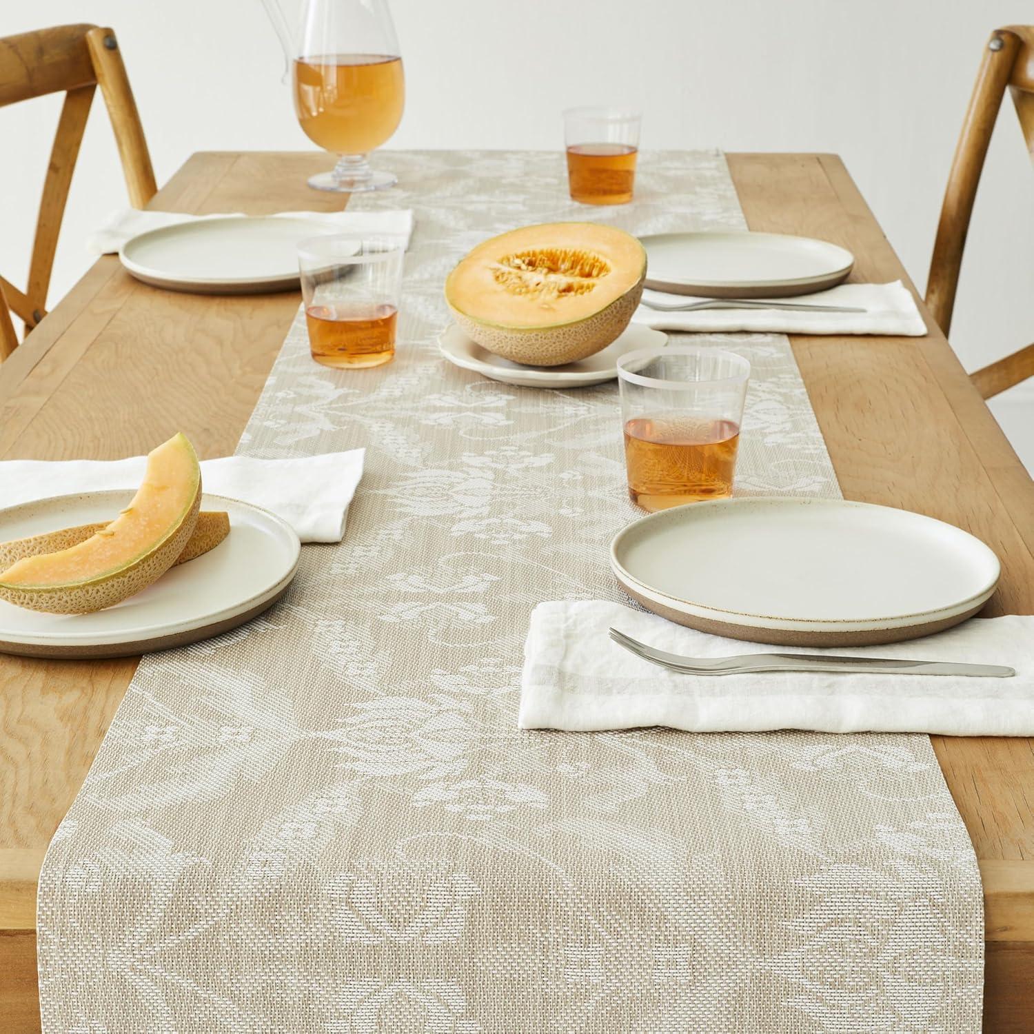 imageMartha by Martha Stewart Chilewich Damask Table Runner in Abalone Easy Care Woven Textile IndoorOutdoor StainFade Resistant 14 x 72Flax
