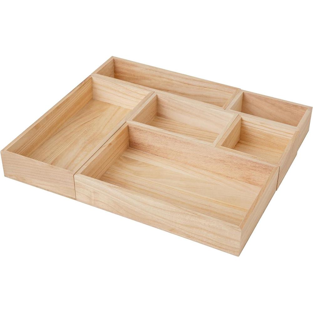 imageMartha Stewart Enzo Wooden Desk Drawer Organizer Set Paulownia Wood Organizers in Various Sizes 6 Piece Light NaturalLight Natural