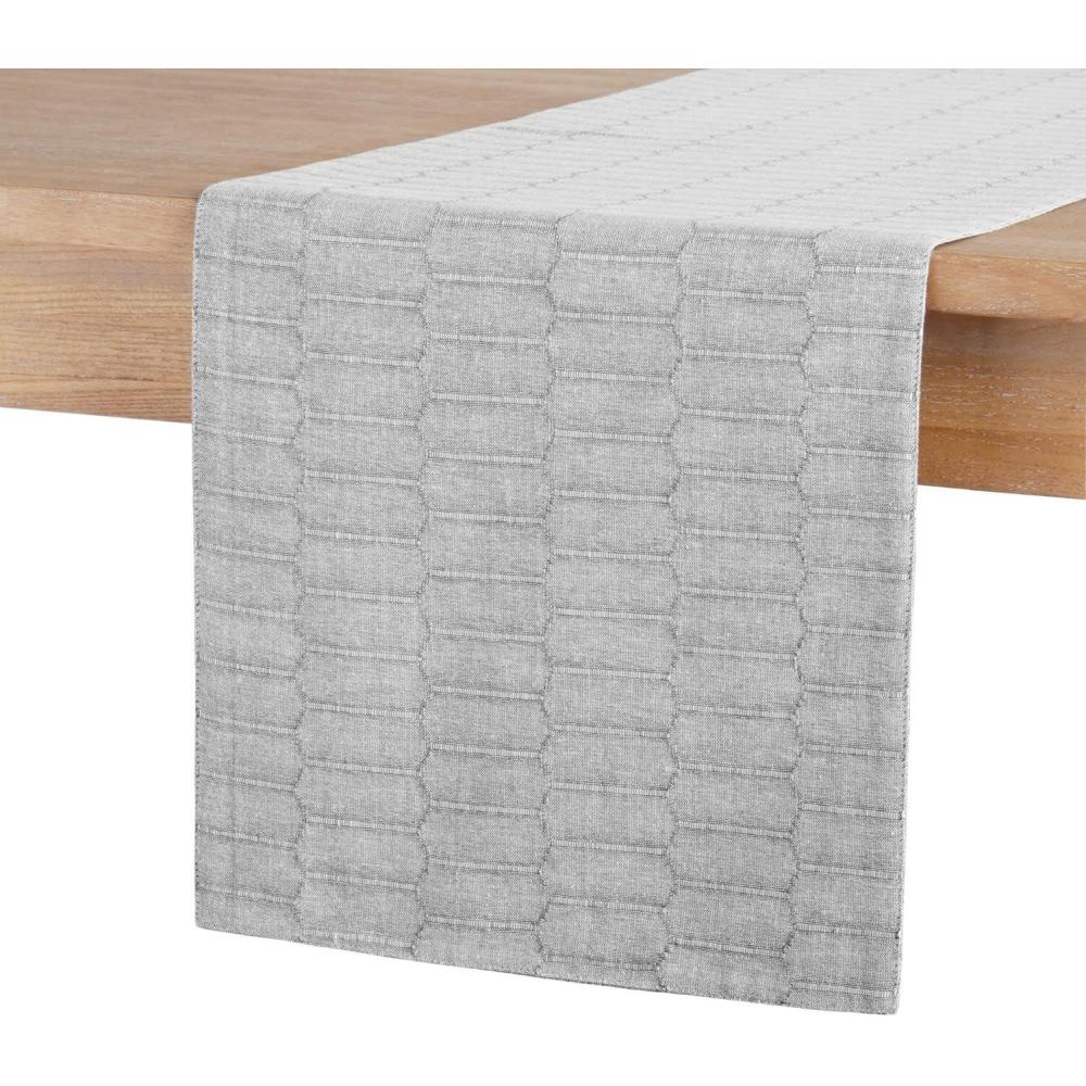 imageMartha Stewart Honeycomb Modern Farmhouse Reversible Table Runner White 15x72Charcoal Grey