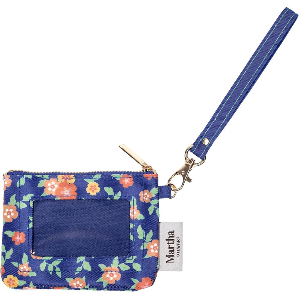 imageMartha Stewart ID Zipper Wallet with Wristlet for Women Cute Badge Holder for TeacherNurse Floral Deep Ultramarine