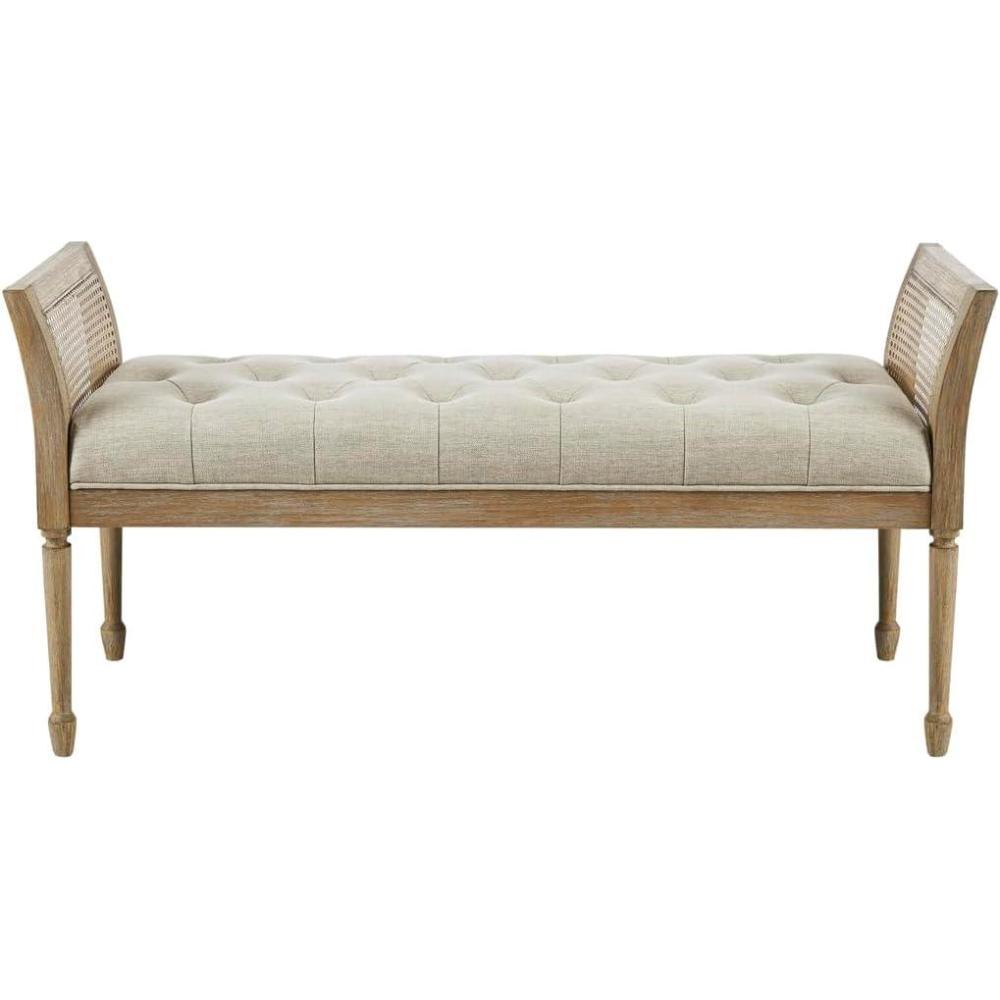 imageMartha Stewart Isla Entryway Accent Bench for Living Room Bedford Collection Tufted Seat Cane Side Frames Farmhouse Bed End Bench for Bedroom Indoor Seating Reclaimed Finish 485 Wide Natural