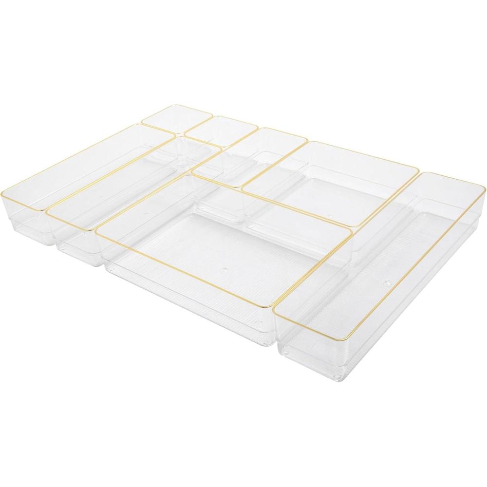 imageMartha Stewart Kerry Plastic Stackable Office Desk Drawer Organizers Set of 8 with Gold TrimSet of 8