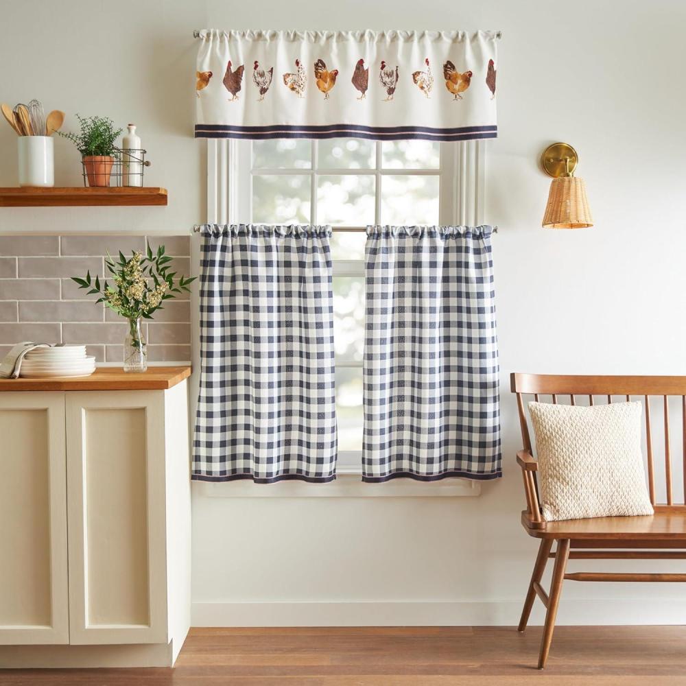 imageMartha Stewart Lemons 3Piece Window Curtain Valance and Tiers Set YellowBlue