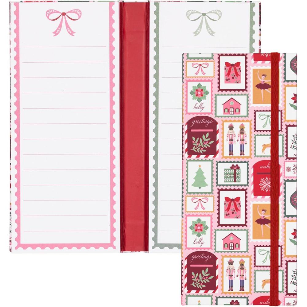 imageMartha Stewart List Pad Folio Holiday Hardcover Notepad with Elastic Closure 2 Lined List Pads with 52 Perforated Sheets Each Portable Organizer for Gift amp Shopping Lists Stamps