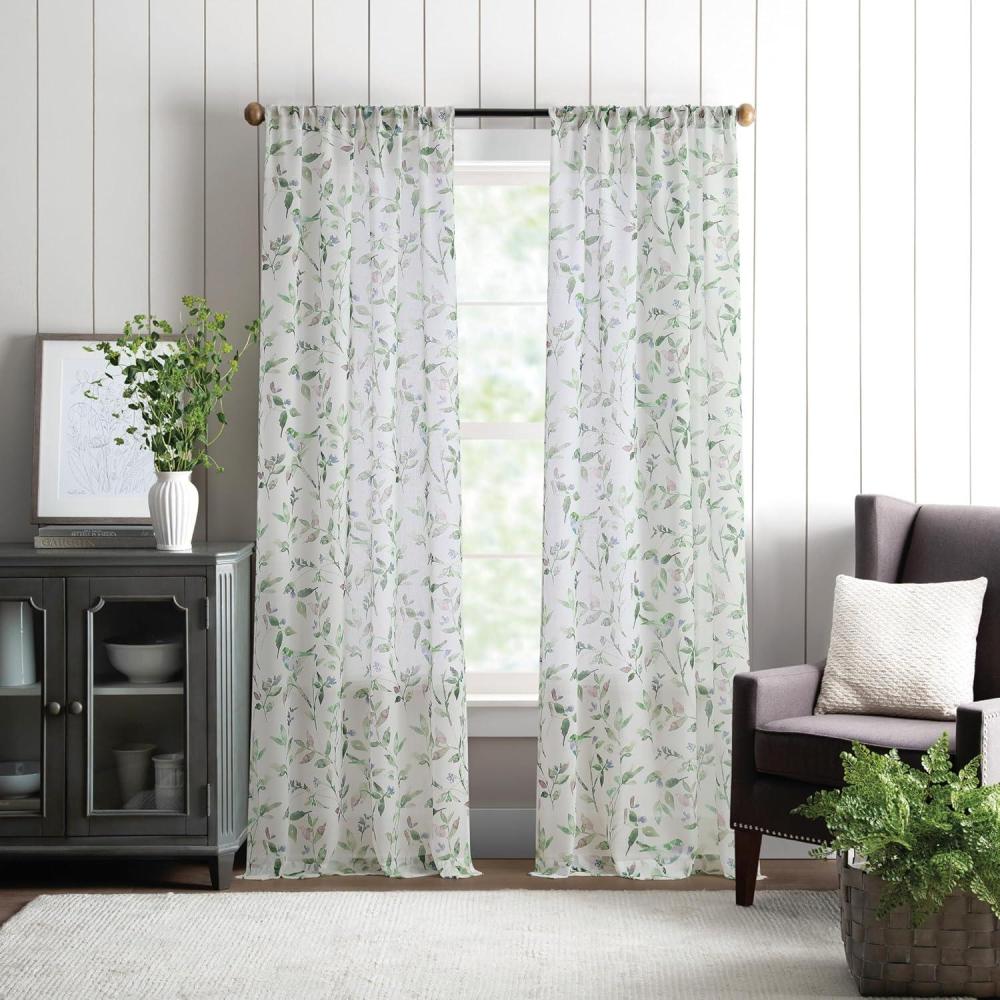 imageMartha Stewart Sheer Curtains Floral Botanical Kensington Flower Garden Rod Pocket Window Curtain Panel Pair 84 Multi GreenMulti Green