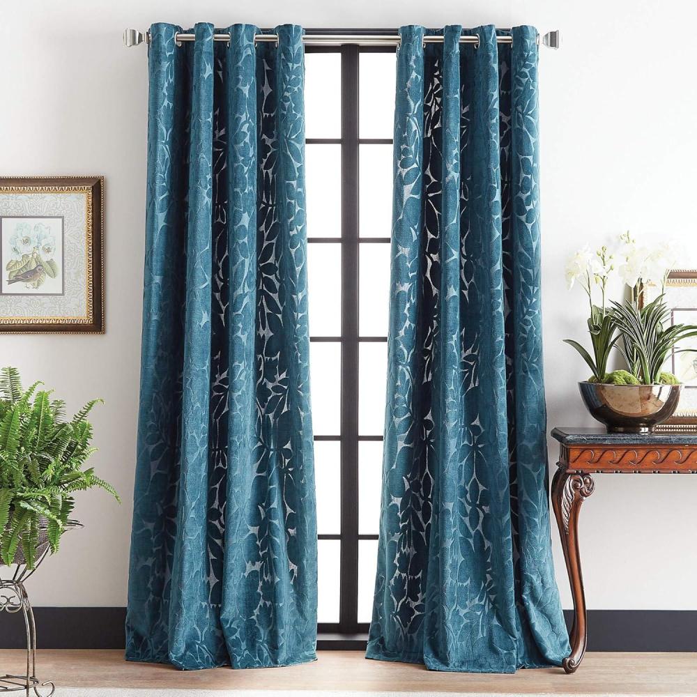 imageMartha Stewart Sherwood Velvet Grommet Window Curtain Panel Pair 95 TealTeal