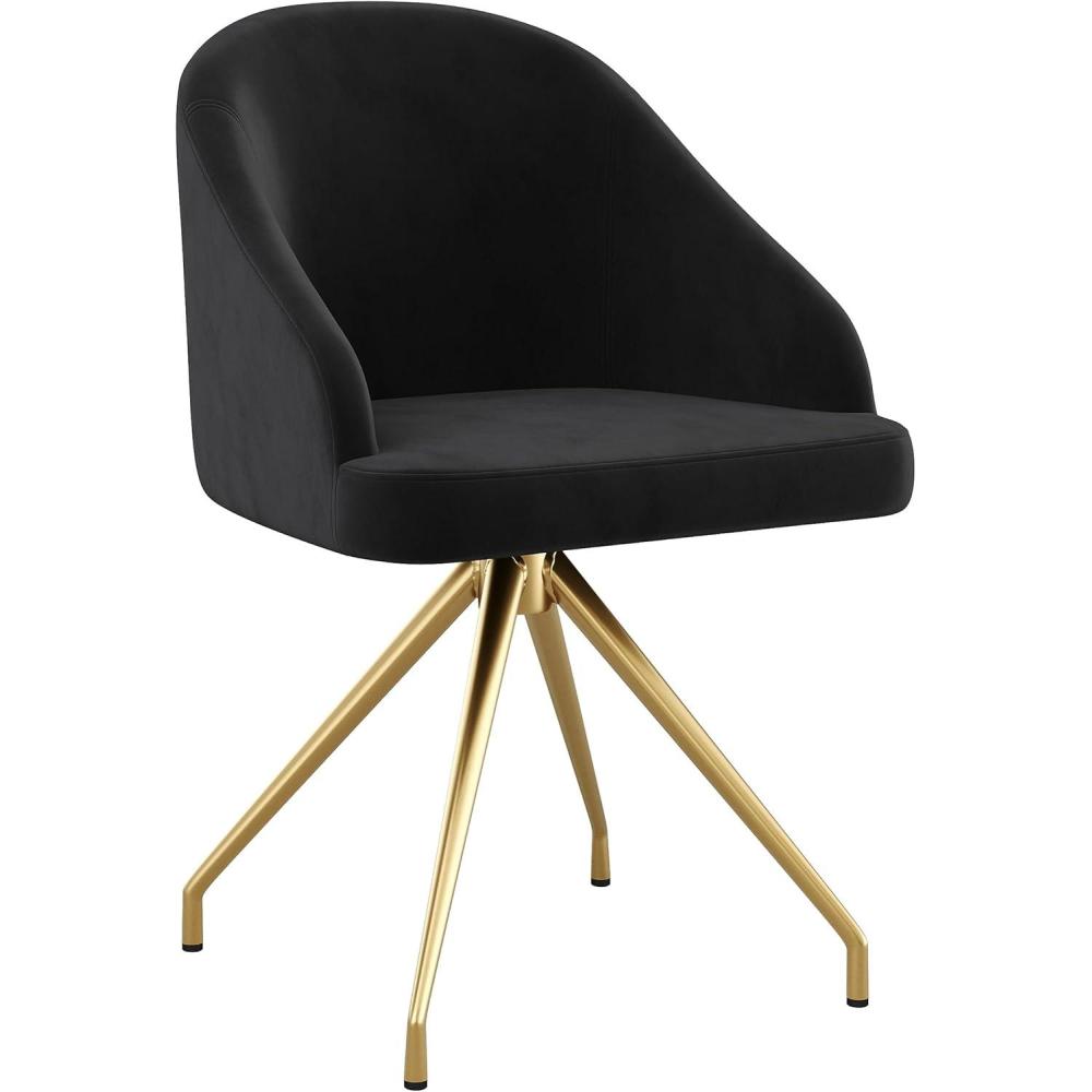 imageMartha Stewart Sora Stationary Swivel Task Chair with Sloped Arms for Home Office in Gray Velvet with Oil Rubbed Bronze FrameBlack VelvetPolished Nickel