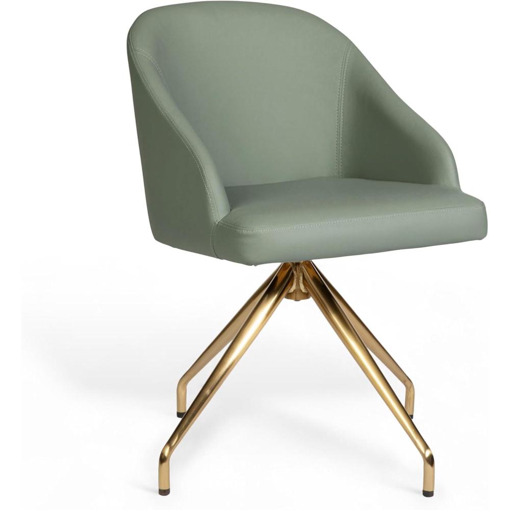 imageMartha Stewart Sora Stationary Swivel Task Chair with Sloped Arms for Home Office in Gray Velvet with Oil Rubbed Bronze FrameSage Faux LeatherPolished Brass Frame