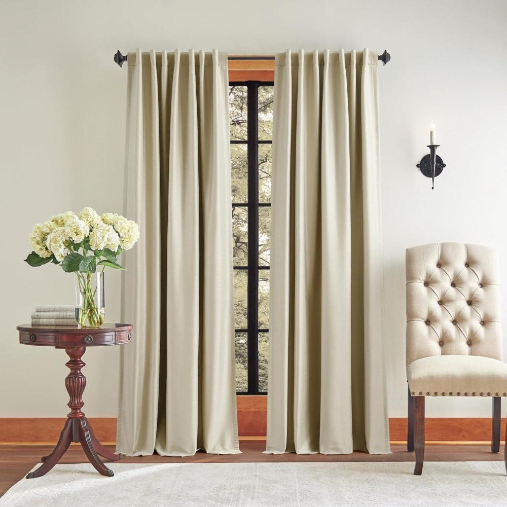 imageMartha Stewart Spellbound Blackout Lining Rod PocketBack Tab Window Curtain Panel Pair 95 WhiteChampagne