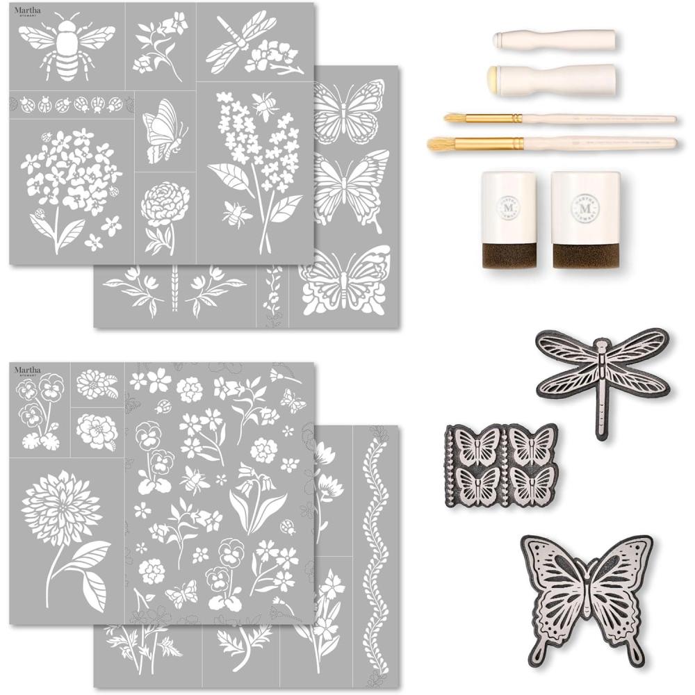 imageMartha Stewart Vintage Florals Stencils Stamps and Tools Kit 14 pcFlora Fauna
