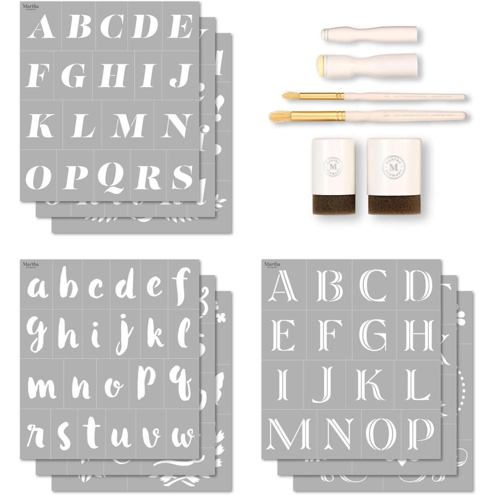imageMartha Stewart Vintage Florals Stencils Stamps and Tools Kit 14 pcModern Fonts