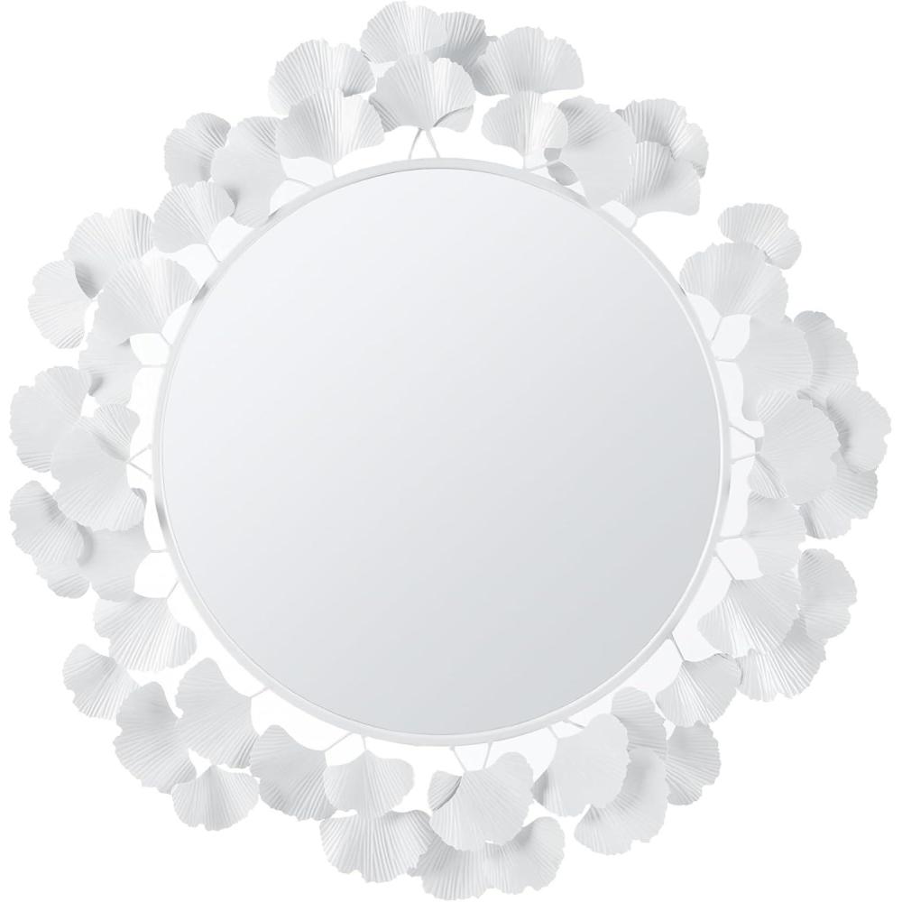 imageMartha Stewart Wall Dcor Large Gingko Leaf Round Wall Mirror for Living Room Iron Metal Plate Frame Antique Finish Ready to Hang Bedroom Decoration Eden 305 GoldWhite