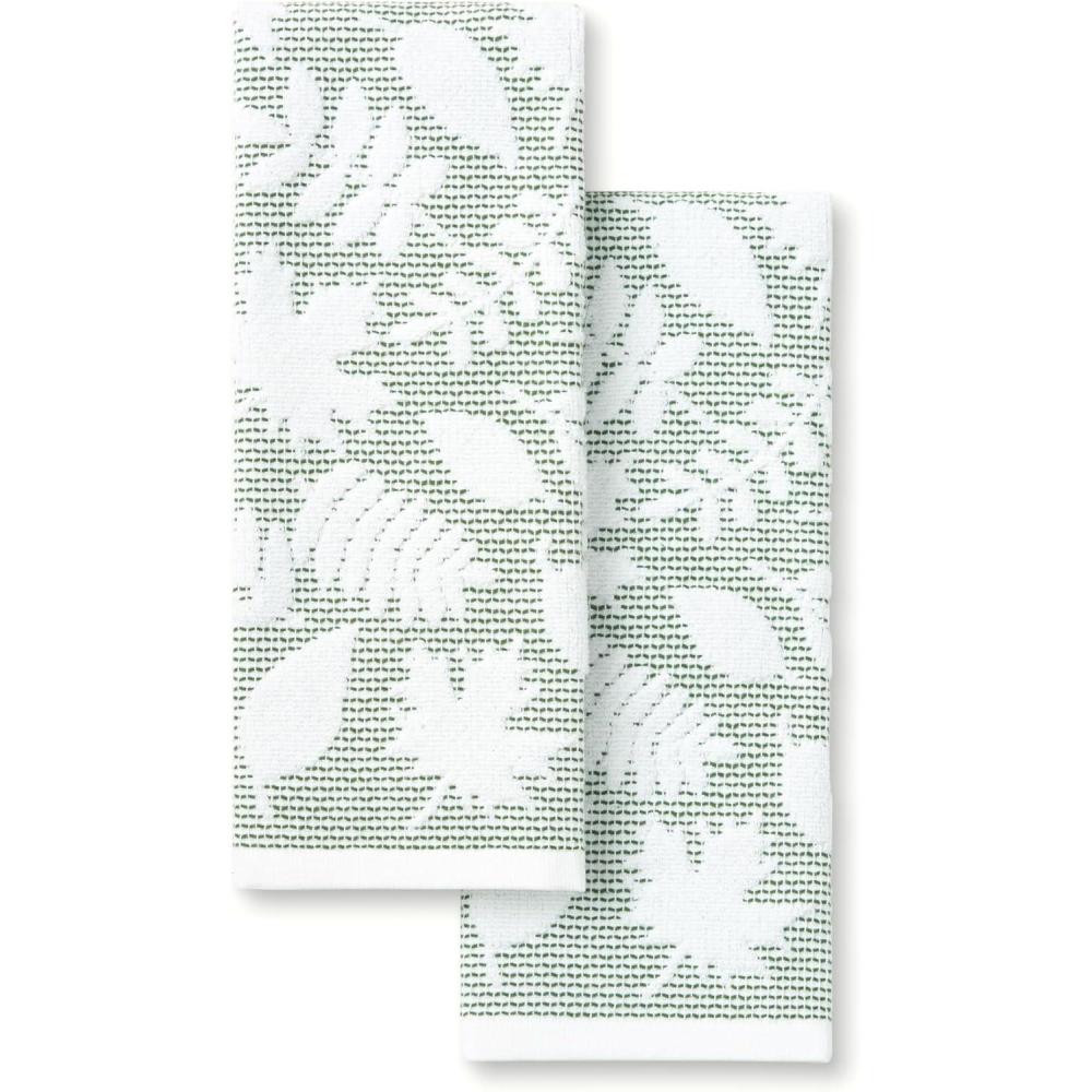 imageMartha Stewart Woodland Harvest Jacquard Leaves Kitchen Towel 2Pack Set 100 Cotton with Absorbent Honeycomb Texture Decorative Kitchen Towels Green 16X28Green
