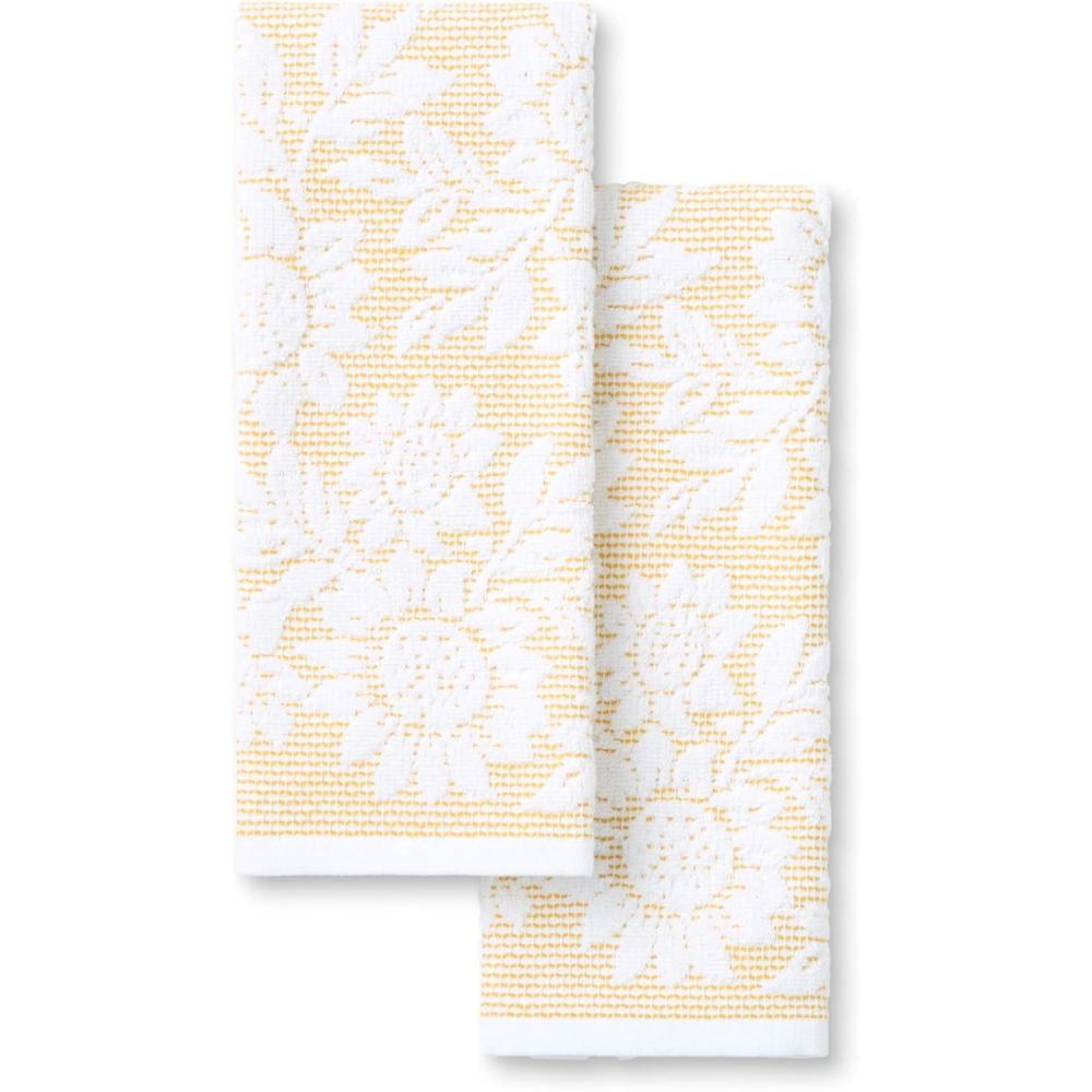 imageMartha Stewart Woodland Harvest Jacquard Leaves Kitchen Towel 2Pack Set 100 Cotton with Absorbent Honeycomb Texture Decorative Kitchen Towels Green 16X28Yellow