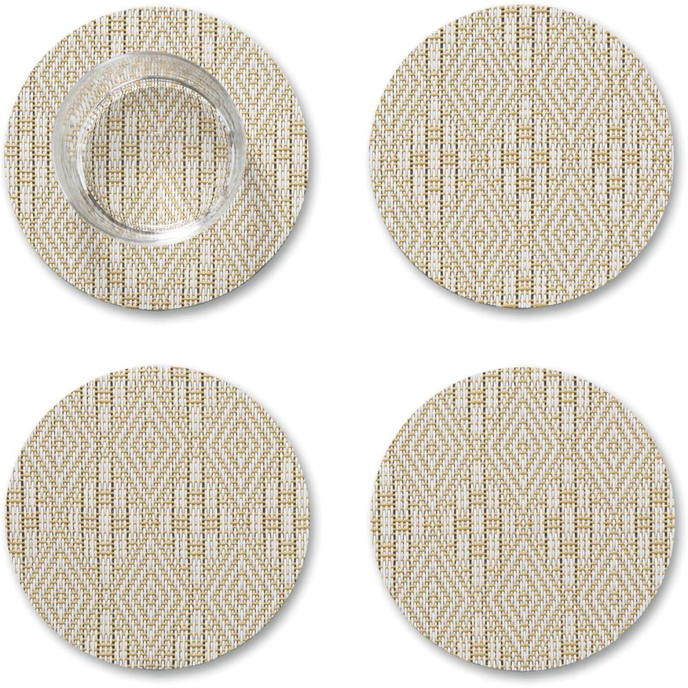 imageMartha by Martha Stewart  Chilewich Boxwood Coasters in Sea  Set of 4  StainResistant Woven Textile with Recycled Felt Backing  5 RoundWheat
