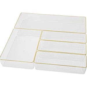 Martha Stewart Kerry Plastic Stackable Office Desk Drawer Organizers, Set of 8, with Gold Trim(Set of 5)