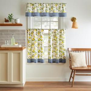 Martha Stewart Lemons 3-Piece Window Curtain Valance and Tiers Set, Yellow(Yellow)
