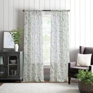 Martha Stewart Sheer Curtains Floral Botanical Kensington Flower Garden Rod Pocket Window Curtain Panel Pair, 84″, Multi Green(Multi Green)