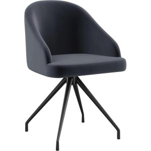 Martha Stewart Sora Stationary Swivel Task Chair with Sloped Arms for Home Office in Gray Velvet with Oil Rubbed Bronze Frame(Gray Velvet/Oil Rubbed Bronze)
