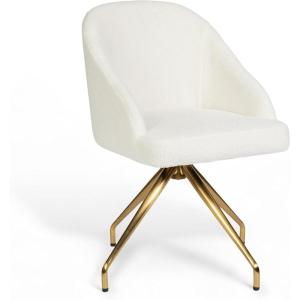 Martha Stewart Sora Stationary Swivel Task Chair with Sloped Arms for Home Office in Gray Velvet with Oil Rubbed Bronze Frame(Off White Boucle/Polished Brass Frame)
