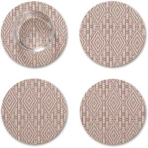 Martha by Martha Stewart | Chilewich Boxwood Coasters in Sea – Set of 4 – Stain-Resistant Woven Textile with Recycled Felt Backing – 5″ Round(Burnt Coral)