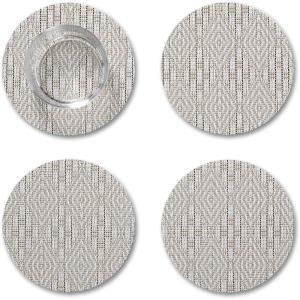 Martha by Martha Stewart | Chilewich Boxwood Coasters in Sea – Set of 4 – Stain-Resistant Woven Textile with Recycled Felt Backing – 5″ Round(Flax)