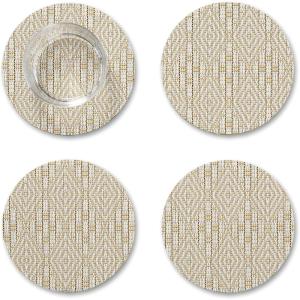 Martha by Martha Stewart | Chilewich Boxwood Coasters in Sea – Set of 4 – Stain-Resistant Woven Textile with Recycled Felt Backing – 5″ Round(Wheat)