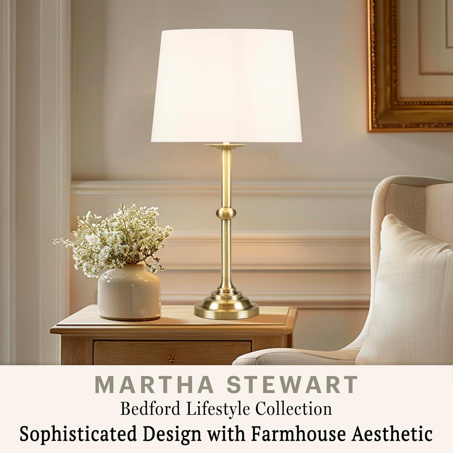imageHampton Hill Aelorian Table Lamp Antiqued Brass Nightstand Bedside Lamp Bedford Collection Farmhouse Study Lamp Clear Polarized Cord Socket Swtich Empire Fabric Shade 225 H