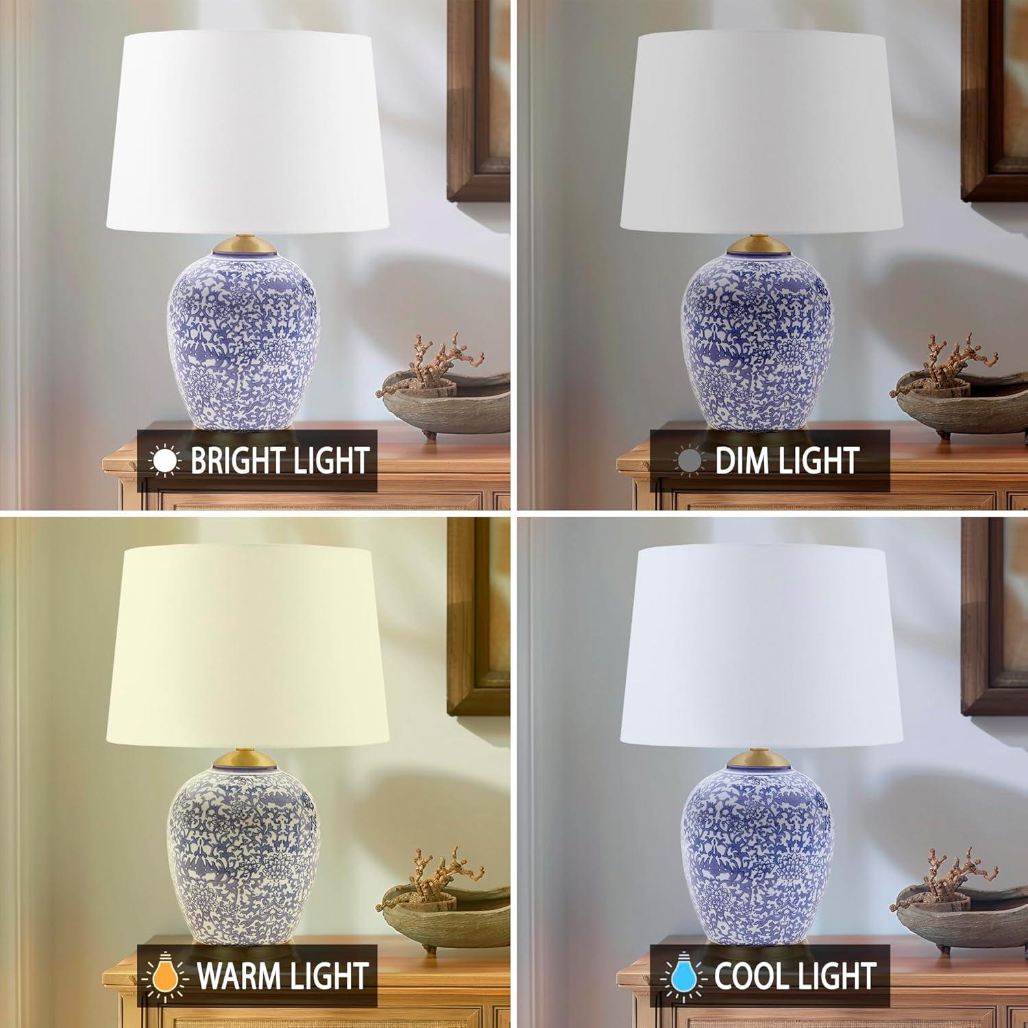imageHampton Hill Jemma Table Lamp Living Room Decor Curved Ceramic Base Tapered Drum Shade Modern Home Office Desk Lighting Nightstand Reading Light for Bedroom White 15 Lx15 Wx26 H