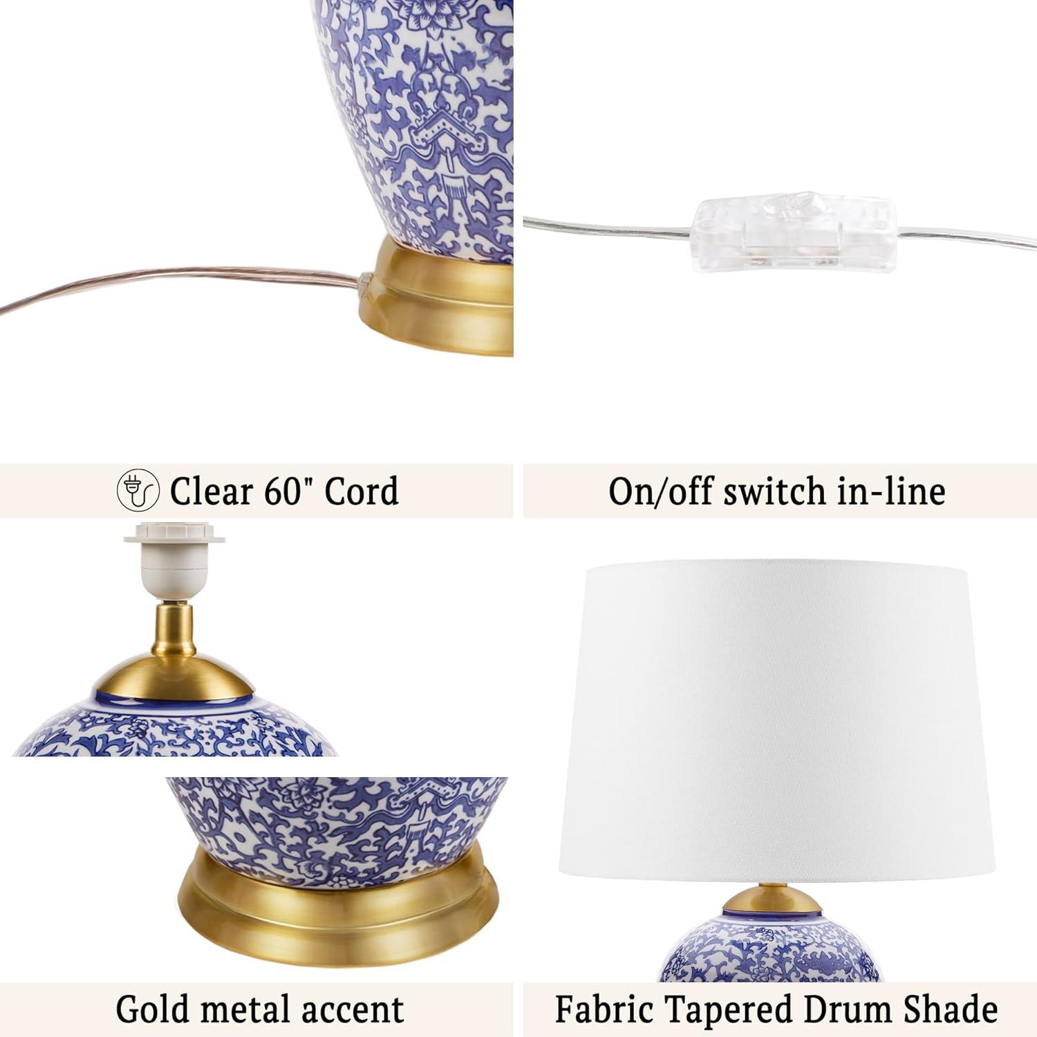 imageHampton Hill Jemma Table Lamp Living Room Decor Curved Ceramic Base Tapered Drum Shade Modern Home Office Desk Lighting Nightstand Reading Light for Bedroom White 15 Lx15 Wx26 H