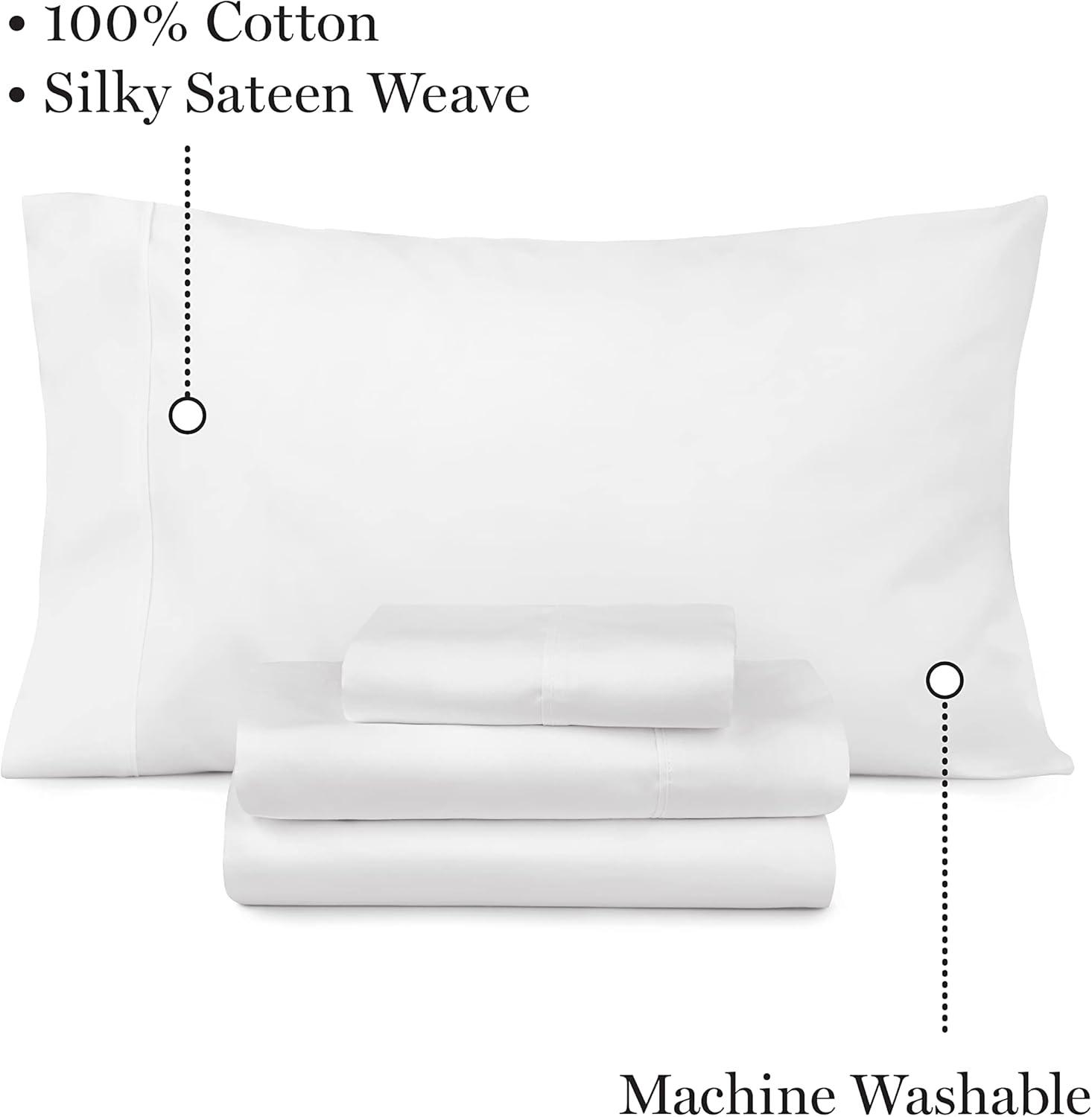 imageMARTHA STEWART 100 Cotton Full Size Sheet Set 4 Piece Soft Smooth Durable Easy Care 16 Deep Pocket Sheets Sateen Sheets 1 Flat 1 Fitted 2 Pillowcases Light BlueWhite
