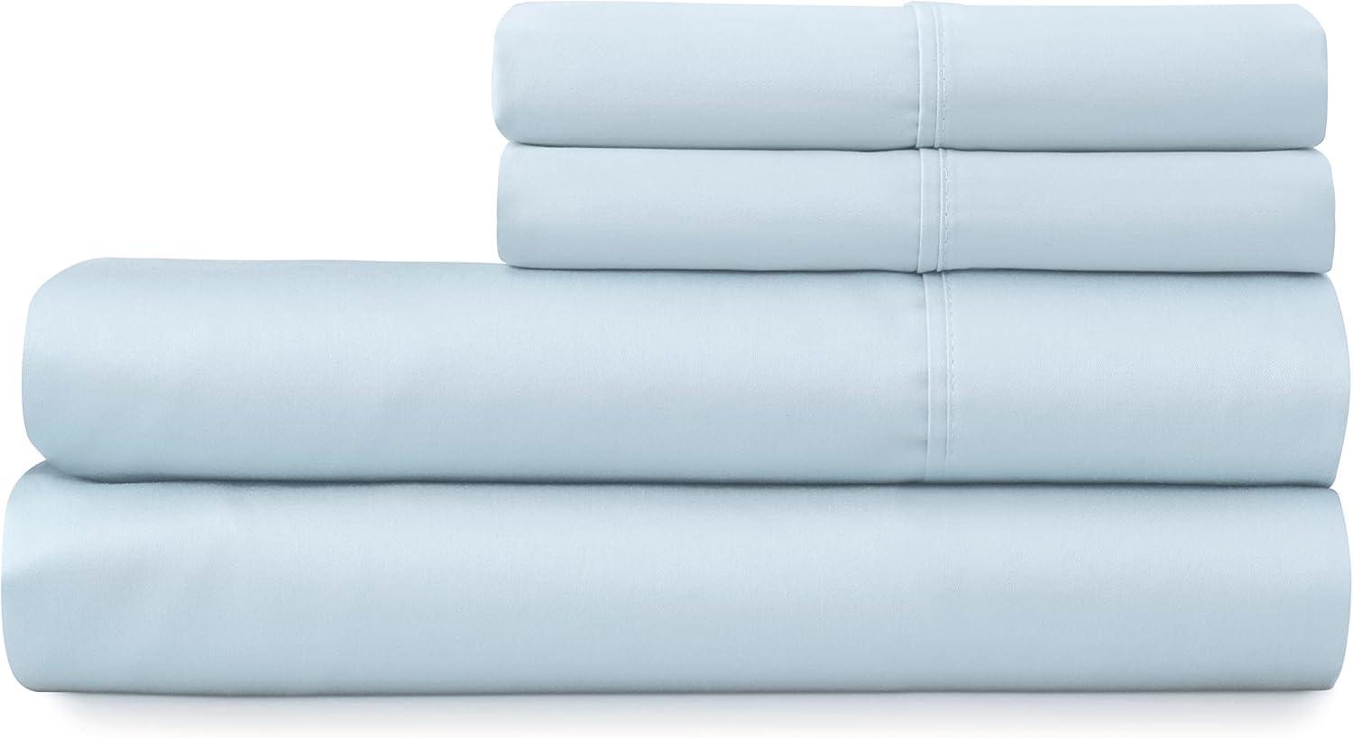 imageMARTHA STEWART 100 Cotton Full Size Sheet Set 4 Piece Soft Smooth Durable Easy Care 16 Deep Pocket Sheets Sateen Sheets 1 Flat 1 Fitted 2 Pillowcases Light BlueLight Blue
