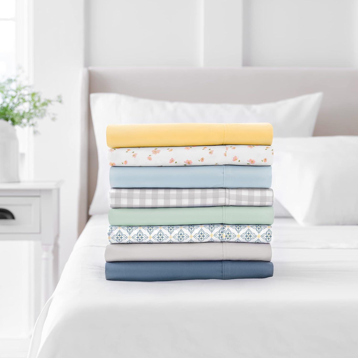 imageMARTHA STEWART 100 Cotton Full Size Sheet Set 4 Piece Soft Smooth Durable Easy Care 16 Deep Pocket Sheets Sateen Sheets 1 Flat 1 Fitted 2 Pillowcases Light BlueLight Gray