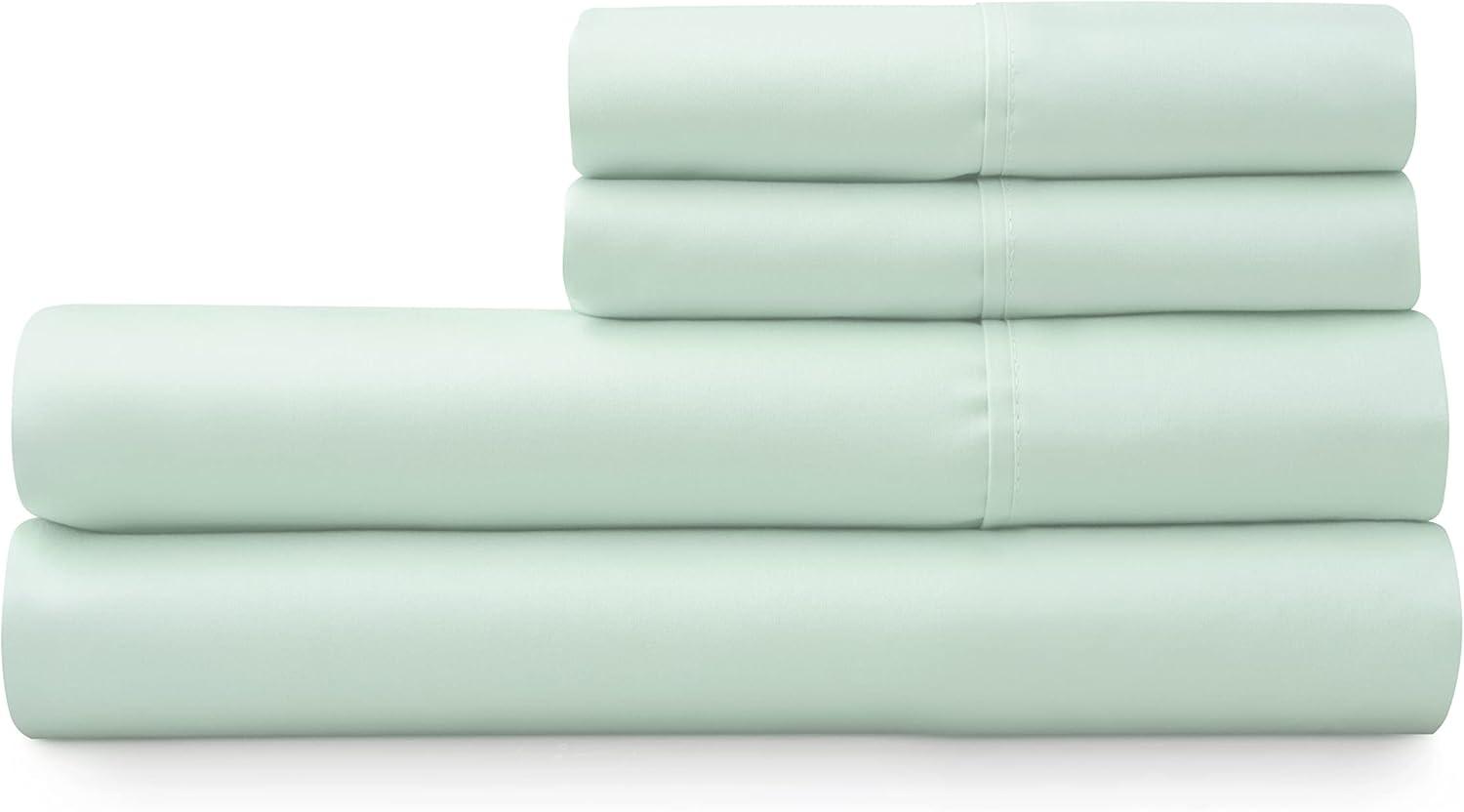 imageMARTHA STEWART 100 Cotton Full Size Sheet Set 4 Piece Soft Smooth Durable Easy Care 16 Deep Pocket Sheets Sateen Sheets 1 Flat 1 Fitted 2 Pillowcases Light BlueMint